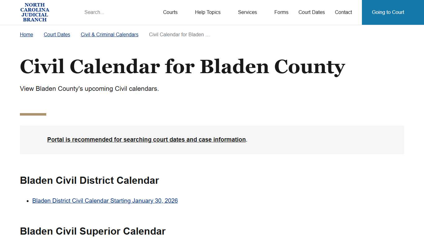 NC Judicial Branch Civil and Criminal Calendars